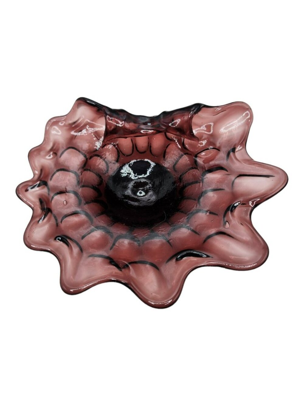 Fenton Candy Dish Amethyst Purple Thumbprint Biomorphic Folded Petal Rim
